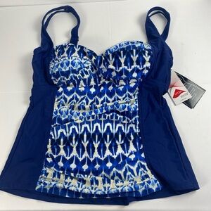 Maxine of Hollywood tankini swim top Sz 12 blue